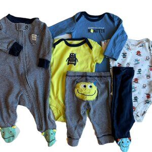 Carter’s 6 Item Bundle 1 Sleeper 3 Bodysuits 2 Pants Silly Monster Theme